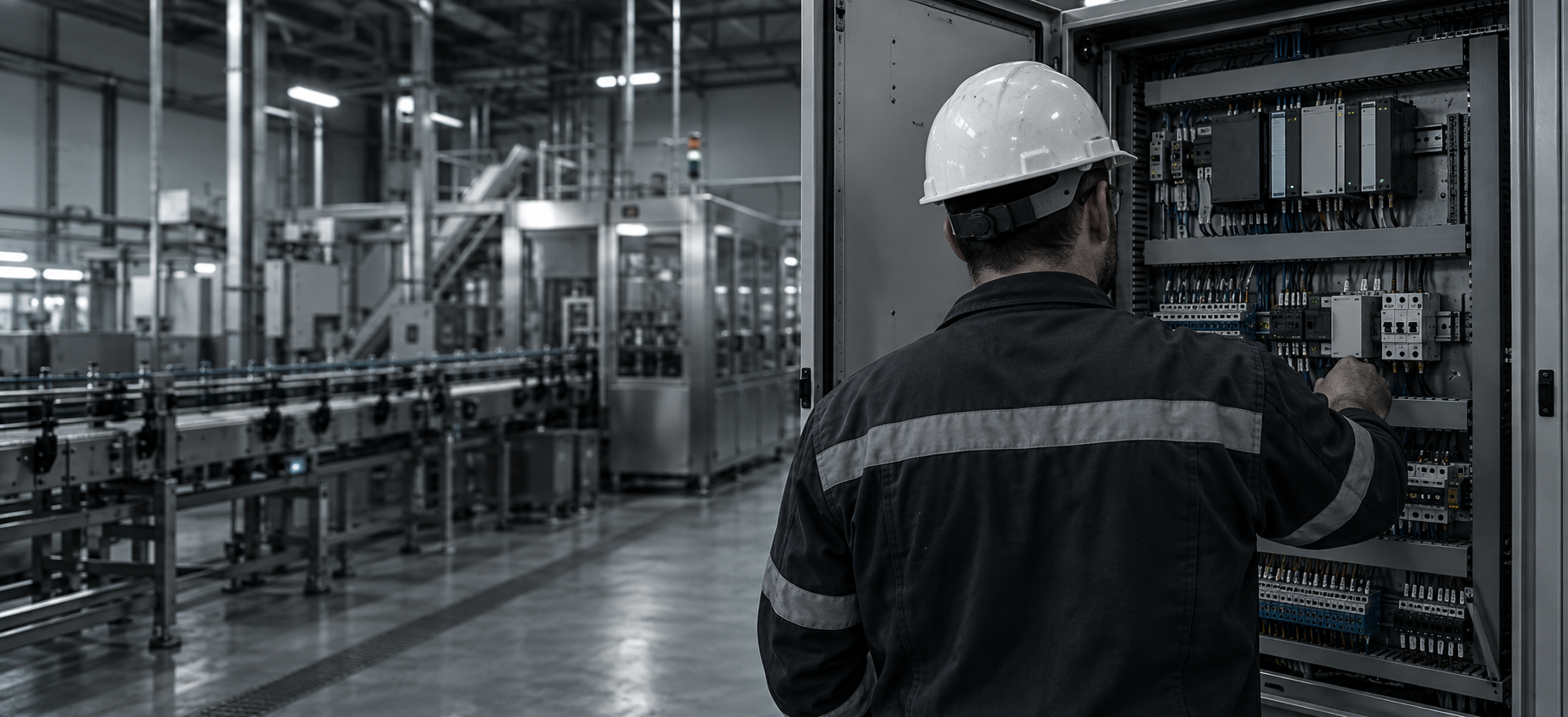 Imagem ilustrativa de trabalho num quadro elétrico industrial